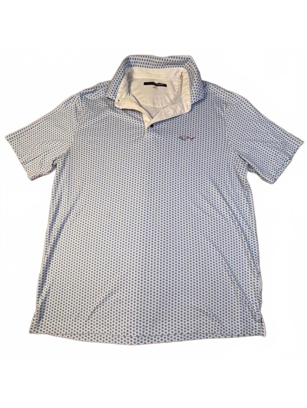 Greg Norman Men's Polo Shirt L/G Blue and White Patterned